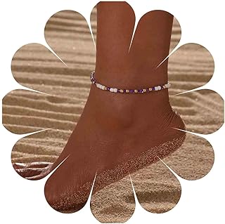 Iaceble Boho Beaded Anklet Bracelets Purple Beads Woven Chain Anklet Beach Braided Woven Ankle Bracelet Seed Beads Foot Chain Jewelry for Women and Girls