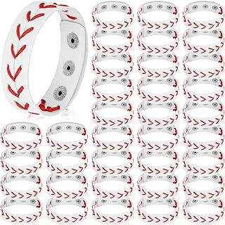 Adult Leather Baseball Bead Bracelet by Huquary – Versatile 36-Piece Sport Wristband Set for Baseball/Softball Athletes with Easy Adjustability Feature