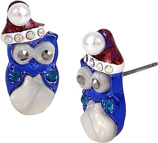 Betsey Santa Owl Stud Earrings, BLUE, (373896GLD400)