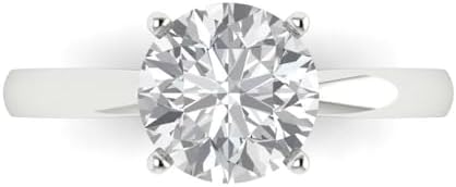 2ct Round-Cut Cubic Zirconia Platinum Engagement Ring in 18K White Gold + Custom Engraving, Perfect for Bridal, Anniversary or Promise Ring - Elegant Design