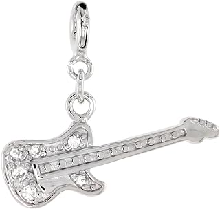 Sterling Silver Cubic Zirconia Electric Guitar Charm with Clasp for Bracelets Women 1/2 inch