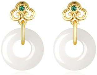 14K Gold Jade Earrings, Emerald Gemstone Cloud Earrings, Mother's Day, Birthday Gift for Mother, Wife, Girlfriend