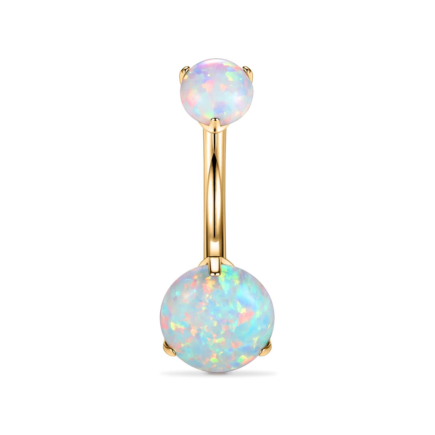 FUNLMO 14G Titanium Christmas Belly Rings with Opal Inlay and Gold Setting - Hypoallergenic Navel Piercing Jewelry for Sensitive Skin