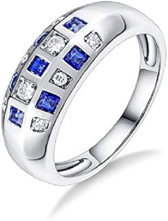 14K White Gold Genuine Blue Yellow Sapphire Promise Rings Engagement Wedding for Women