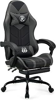 play haha Gamer Stuhl mit Kopfstütze und Lendenkissen, großer, ergonomischer Bürostuhl mit Fußstütze und 360° Drehung, ideal für Computerarbeit und Gaming. Belastbar bis 200 kg