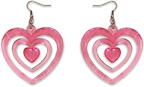 Heart Earrings Dangling Pink Heart Drop Earrings for Women Girls Acrylic Cute Love Heart Dangle Earrings Hollow Out Heart Valentines Day Earrings,Valentine's Day Mother's Day Birthday Gift