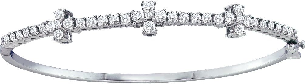 14K White Gold Diamond Pave Set Bangle Bracelet 1-1/2 Ctw.