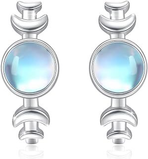 Enigmatic Moonstone Stud Earrings in 925 Sterling Silver with Push Back, Heart/Leaf/Round Design for Women and Girls