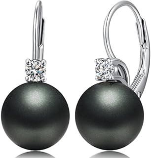 Women's 10MM Pearl Drop Earrings with Lever Back Finding in 925 Sterling Silver & Swarovski Pearls - Elegant Dangle Design