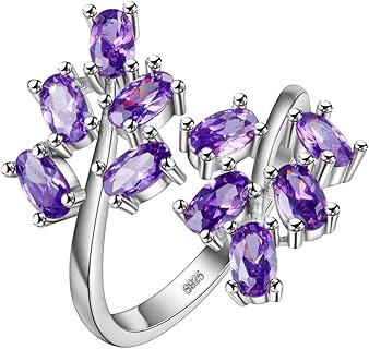 Bague Améthyste Élégante en Argent 925 avec Cristaux Étincelants, Taille Ajustable, Idéale pour Dames et Fêtes Spéciales