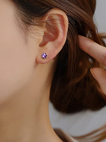 925 Sterling Silver Sparkling Heart/Round/Princess Cut Birthstone Stud Earrings for Women Birthday Jewelry (with Gift Box)