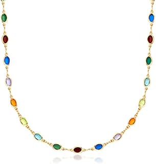 Barzel 18K Gold Plated Multicolor Stone Crystal Oval Necklace for Women - Made In Brazil