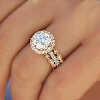 AZQ 18k Rose Gold 3 Piece Ring Set Cubic Zirconia Bride Promise Rings Set CZ Eternity Engagement Wedding Band Ring Sets for women