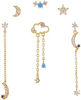 18k Gold Earrings Dainty Earring Sets for Multiple Piercing Mini Huggie Dangle Hoop with CZ Green Lizard Asymmetrical Cartilage Studs for Women Girls