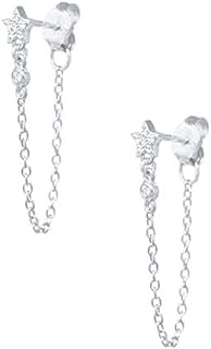 Push Back Clasp, Cubic Zirconia Crafted, Dangle Tragus Earrings with Star Tassel Chain Design for Women and Girls, Hypoallergenic 925 Sterling Silver