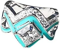 Western Natural Turquoise Diamond Ring Set with Zinc Band for Women and Girls, Bohemian Design
