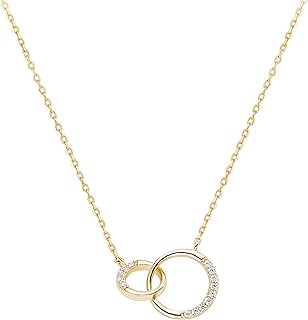 14K Gold Plated 925 Sterling Silver Interlocking Zircon Pendant Necklace to Women,Dainty Gold Necklace for Girls Trendy Diamond Necklaces for Friendship Mother's Day Graduation Jewelry Gift