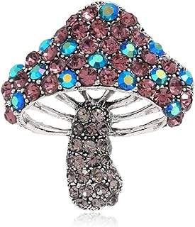 Rhinestone Mushroom Brooch Pin for Women Girls Teens Silver Tone Boho Vintage Pink AB Crystal Brooches Lapel Pins Creative Badge Dress Suit Scarft Accessories Holiday Anniversary Party Jewelry Dainty Gift