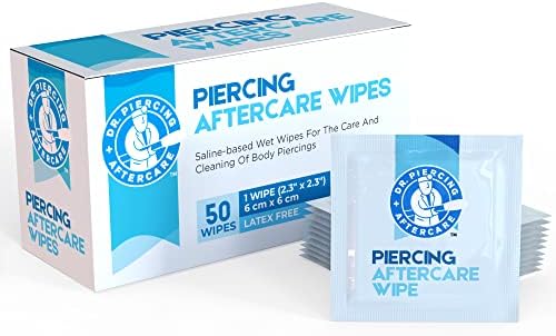 Dr. Piercing Aftercare Wipes - Gentle Wound Wash Saline Solution for Piercings - Keloid Bump Removal Ear Piercing Cleaner - Earring Lip Belly Nose Piercing Bump Treatment - Ear Hole Cleaner (50 Count)