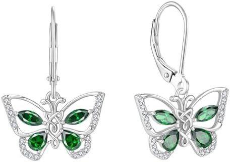 Women's 925 Sterling Silver Cubic Zirconia Butterfly Dangle Earrings with Secure Lever Back Design