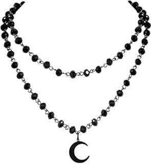 Sacina Gothic Boho Y2K Moon Necklace with Cable Chain - Copper, Onyx, and Stainless Steel, Ideal Women's Jewelry Gift for Special Occasions