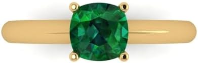 14k Yellow Gold Clara Pucci 1.0 ct Cushion Cut Simulated Green Emerald Engagement Ring for Women, Elegant and Timeless Design