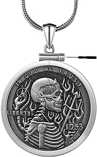 Ancient Greek Mythology 999 Sterling Silver Hades Hell's Zeus Coin round Pendant Skull Chain Hobo Nickel Bezel Necklace Antique Jewelry