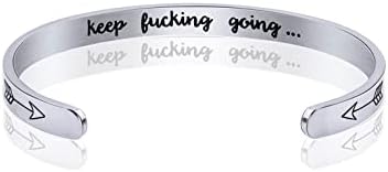 Keep Going Bracelet Necklace Inspirational Gifts for Women Stainless Steel Bangle Cuff Bracelets for Women Personalized Jewelry Engraved Motivational Birthday Gift for Her Friends Teenage Girl