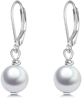 Stunning White Gold Pearl Drop Earrings with Leverback Design - Crafted from Sterling Silver and Freshwater Pearls - Hypoallergenic and Ideal for Special Occasions