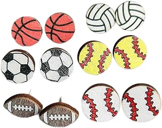 Handmade Wooden Sports FootBall Wooden Stud Earrings Bulk Baseball Volleyball Soccer Basketball for Women Girls Sport Lover Friendship Jewelry