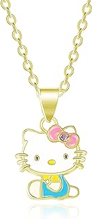 Hello Kitty Sanrio Necklace for Women Official License, 18kt Gold Flash Plated Necklace 18" with Enamel and Crystal Pendant