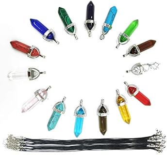 TIHOOD Unisex DIY Healing Hexagonal Chakra Beads Set in Multi-Colored Crystal with Black Leather Chain