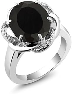 Black Onyx Oval Halo Engagement Ring in 925 Sterling Silver for Women - December Birthstone, Cubic Zirconia Accents, Size Options 5-9