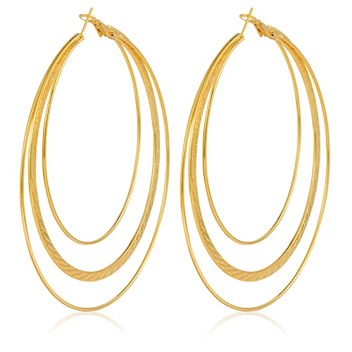 Large Gold Hoop Earrings for Women Lightweight Stainless Steel Hoops with 18K Real Gold Plated Hypoallergenic Big Circle Hoop Earrings for Women Girls