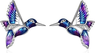 Sterling Silver Hummingbird Drop Design Stud Earrings with Secure Screw Back for Women and Girls