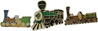 Vintage Train Brooch Set with Pin Clasp - 3-Piece Steam Engine Design in Green & Black Alloy, Perfect Gift for Railroads Enthusiasts and Travel Lovers