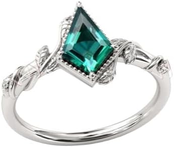 Antique Kite Shape 3 CT Emerald Engagement Ring 14k Gold Emerald Wedding Ring Kite Cut Emerald Leaf Style Wedding Ring Art Deco Anniversary Ring