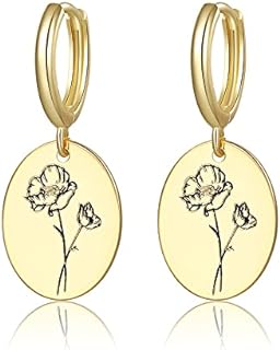 18K Gold Plated Birth Flower Hoop Earrings with Zinc Material and Lever Back Closure - Personalized Birthday Gift for Mothers and Friends