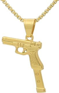 Chic 18K Gold Women's Mini Gun Pendant Necklace with Lobster-Claw Clasp and Flat Chain in Stainless Steel