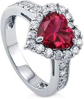 BERRICLE Sterling Silver Halo Wedding Engagement Rings Simulated Ruby Cubic Zirconia CZ Heart Cocktail Ring for Women, Rhodium Plated Size 4-10