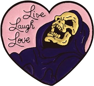 Skeleton Enamel Pins Live Laugh Love Skull Brooch Lapel Badge Heart Shape Horror Pin Gifts