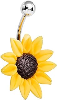 CrazyPiercing Stunning Sunflower Belly Button Ring 14 Gauge