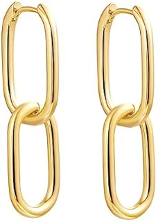 Tasiso 14K Gold/Silver Convertible Link Earrings for Women, Paperclip Link Chain Earrings Cute Rectangle Earrings Trendy Hoop Earrings for Women Teen Girls