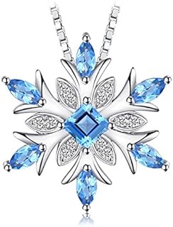 14k Gold Plated Sterling Silver Snowflake Pendant Necklace with Swiss Blue Topaz & Box Chain for Women - Elegant Flower Design