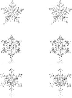 CEALXHENY Snowflake Earrings for Women Girls Rhinestone Crystal Christmas Snowflake Stud Earrings Set Party Holiday Earrings Gift Jewelry Set