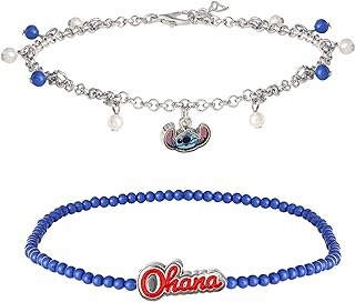 Disney Womens Stitch Anklets 2-Pair Set Official License, Ohana Anklet and Stitch Ankle Bracelet, Stitch Jewelry