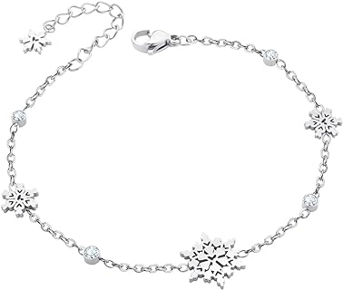 555Jewelry Stainless Steel Delicate Adjustable CZ Snowflake Bracelet for Women & Girls