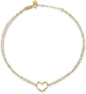 Gold Ankle Bracelets for Women-14k Real Yellow Solid Gold Double Strand Heart 9 Inch Plus 1 Adjustable Chain Size Extender Love Anklet Ankle Beach Bracelet Fine Foot Jewelry Gifts For Her