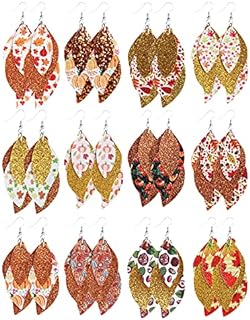 Chic Set of 12 Handmade Faux Leather Teardrop Earrings for Women with French Wire Back, Lightweight Leopard & Pumpkin Dangle Design