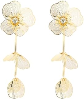 Flower Drop Dangle Earring For Women, Flower Bohemian Gold Layered Petal Exaggerated Jewelry Earrings For Girls